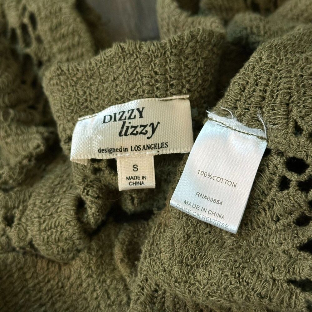 Dizzy Lizzy Daisy Crochet Cardigan V-neck Crop Button Up Olive Green Size Small - Picture 5 of 6